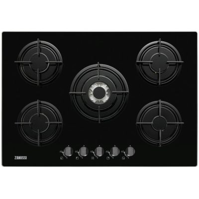 Zanussi ZGO75524BA 75cm 5 Burner Gas on Glass Hob in Black Zanussi ZGO75524BA 75cm 5 Burner Gas on Glass Hob in Black